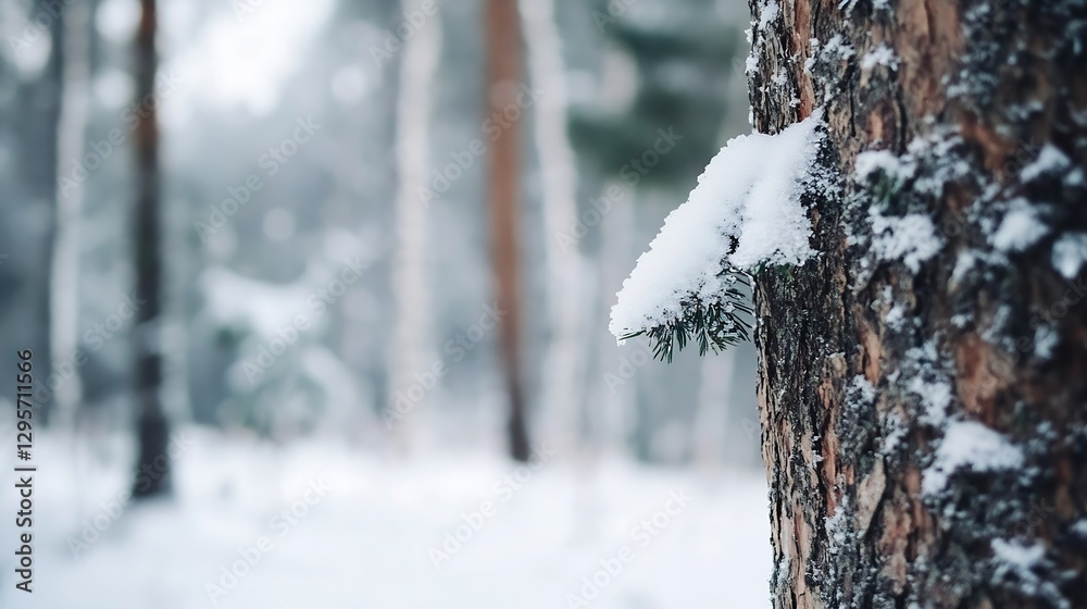 Poster snow-covered pine tree in serene winter forest creating tranquil and peaceful holiday atmosphere : g