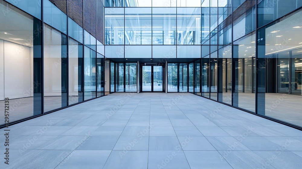 Poster modern architectural space featuring sleek glass walls and a minimalist interior design in an urban 