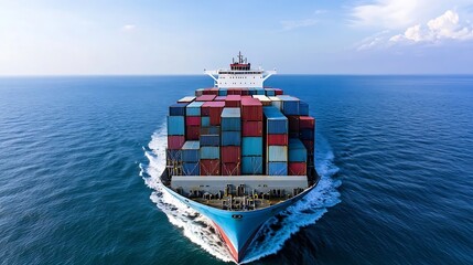 Cargo Ship Navigating through Open Water with Colorful Containers : Generative AI