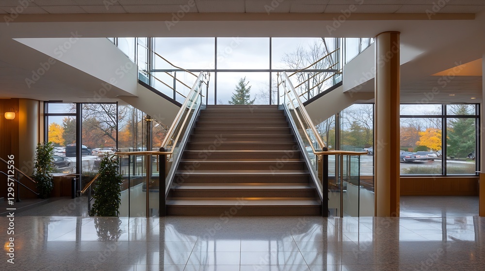 Aufkleber elegant modern staircase design featuring large windows and a bright airy atmosphere in a stylish bu