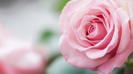 Fototapeta premium Beautiful close up view of a pink rose blooming in soft light surrounded by greenery : Generative AI