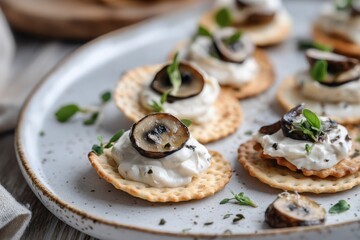 Elegant Mini Crackers with Mushroom Cream and Truffle Oil