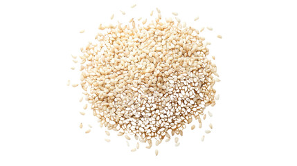 Pile of sesame seeds falling on transparent background