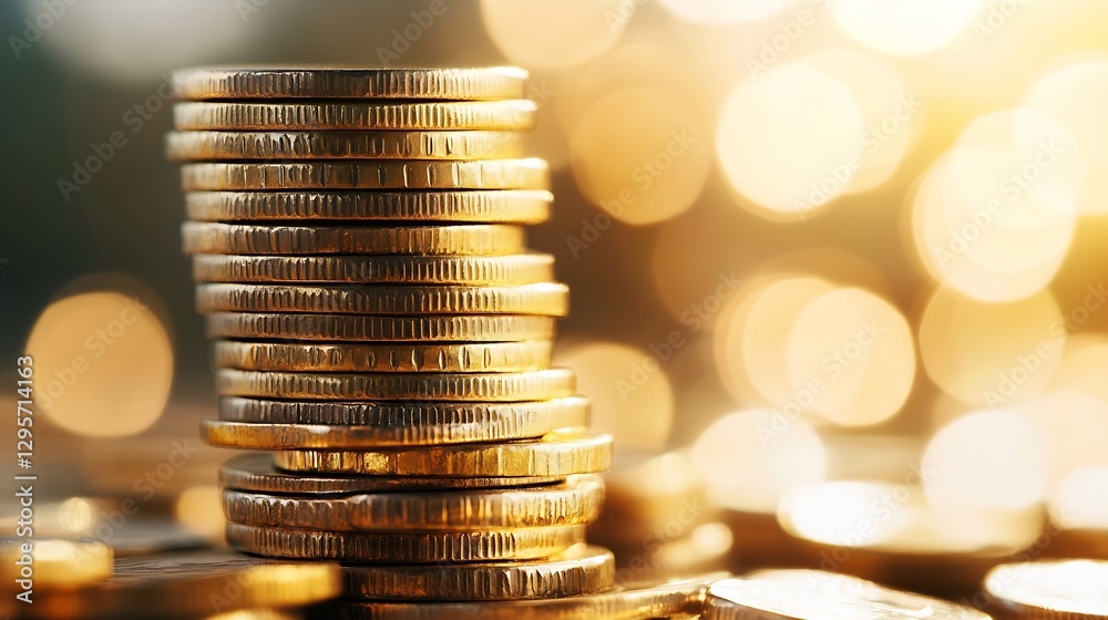 Aufkleber Stacked coins glimmering in soft light presenting an intriguing view of wealth and finance in modern life : Generative AI