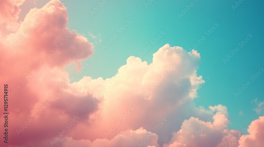 Poster soft hues of pink and blue blend seamlessly in the sky as majestic clouds float lazily, creating a p
