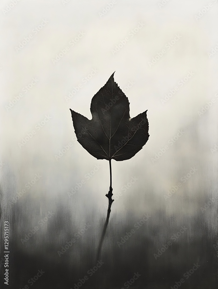 Aufkleber minimalistic silhouette of a striking autumn leaf against a softly blurred neutral background : gene