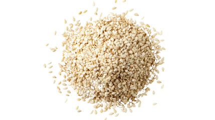 Pile of sesame seeds falling on transparent background
