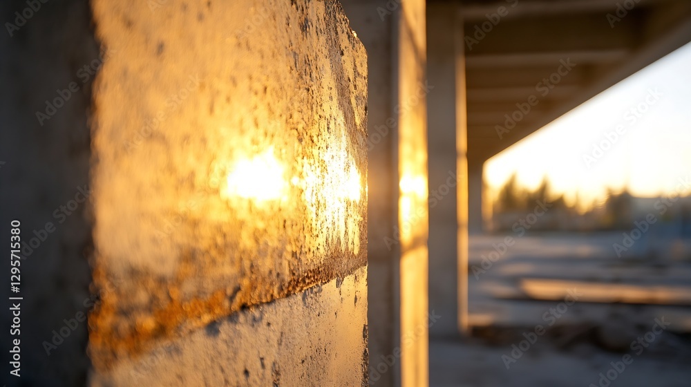 Poster golden sunlight reflection on a concrete surface with industrial architecture background : generativ