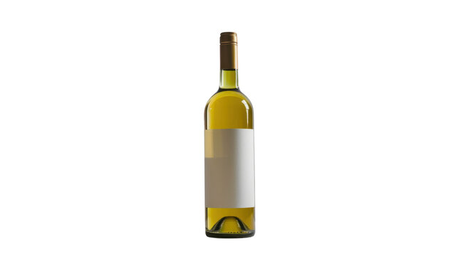 White wine bottle with blank label on transparent background