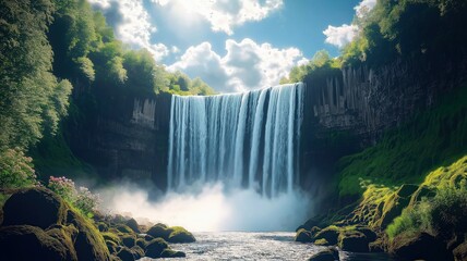 Fototapeta premium stunning waterfall cascading down the steep cliff