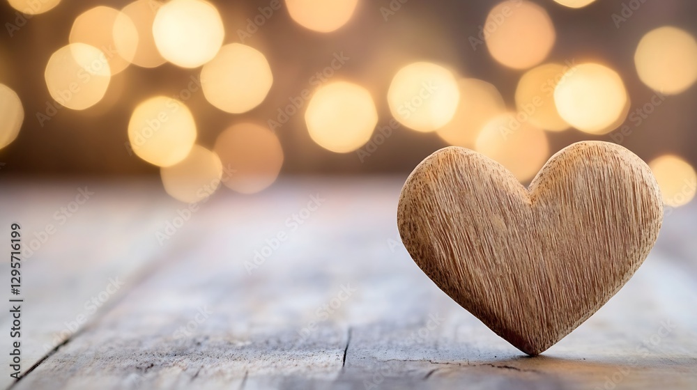 Aufkleber beautiful rustic wooden heart on a blurred bokeh background representing love and warmth : generativ