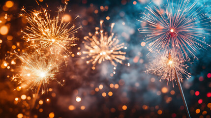 Fototapeta premium Detailed close-up of fireworks and sparklers on white background for professional use.