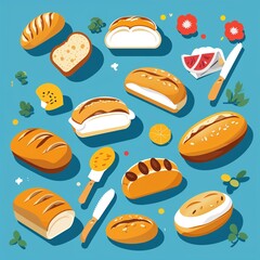bread on plain cyan background childish style illustration