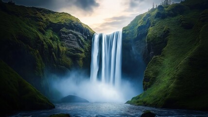 stunning waterfall cascading down the steep cliff