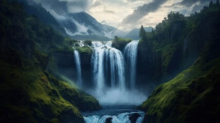 Fototapeta premium stunning waterfall cascading down the steep cliff