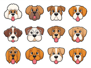 Naklejka premium Set of dog faces with one dog wearing glasses