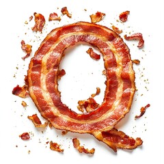 Crispy Bacon Letter Q: A Delicious Alphabet!  Savory, sizzling strips form a tempting Q, scattered with crumbs on a white backdrop.