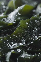 Extreme Close-up of Savory Wakame Seaweed with Delicate Sea Salt Crystals