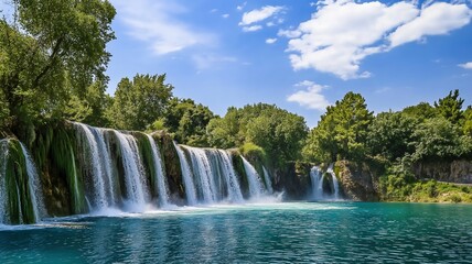 Obraz premium stunning waterfall cascading down the steep cliff