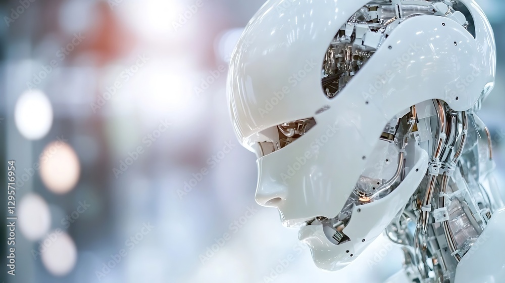 Fototapete closeup view of a futuristic robotic head showcasing advanced technology and design in a modern sett