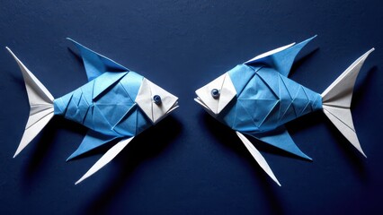  two intricately folded origami fish gracefully facing each other