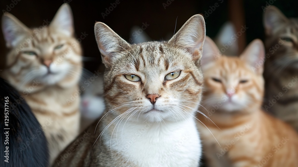 Poster Group of Charming Cats Displaying Their Unique Personalities and Colors : Generative AI