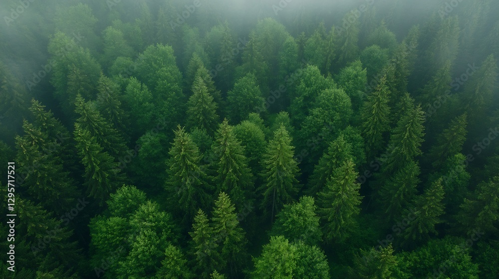 Poster Aerial view of lush green forest with dense trees creating a vibrant natural landscape : Generative AI