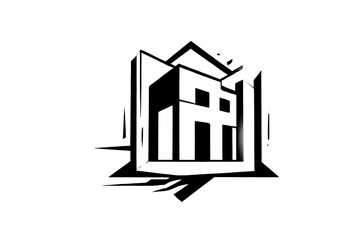 Building with the letters R and W on it. Colorings. Vector. Illustration. Black. Sketch