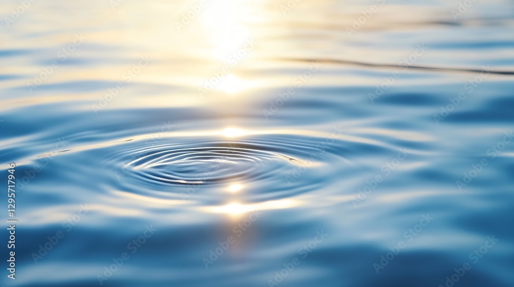 Aufkleber Calm water surface reflecting golden sunlight creating rippling patterns and sparkles : Generative AI
