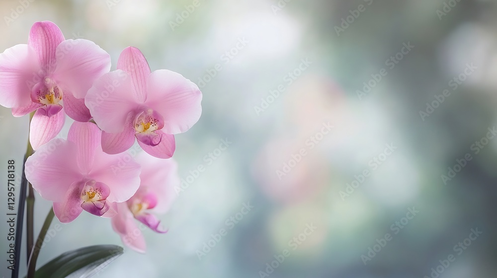 Aufkleber delicate pink orchid flowers with soft blurred background creating a serene ambiance : generative ai