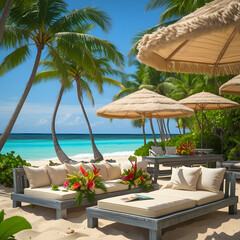 Obraz premium lounge chairs and umbrellas on the beach