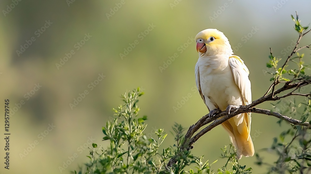 Poster charming yellow bird perched gracefully on a branch surrounded by soft green nature : generative ai