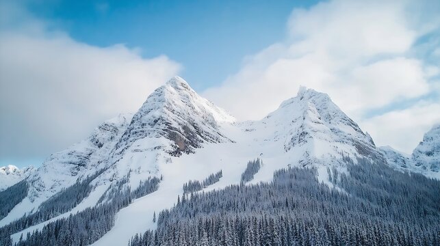 Majestic snow-capped mountains under a clear blue sky presenting a stunning winter landscape : Generative AI