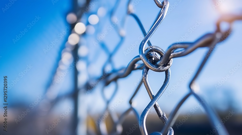 Aufkleber detailed closeup of a chain link fence with bright bokeh and soft focus background : generative ai