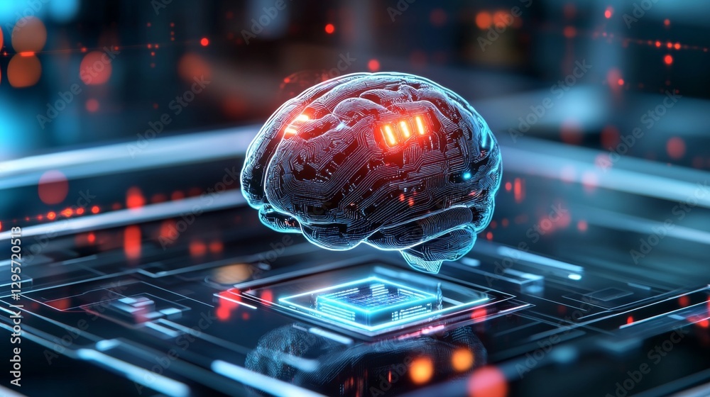 Poster artificial intelligence brain simulation digital laboratory 3d visualization futuristic environment 