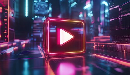 Play button in futuristic city