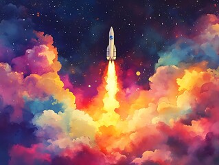 Rocket launch, space, clouds, night, success, future