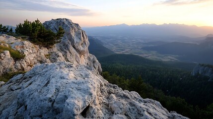 Fototapeta premium Breathtaking Mountain View at Sunset Overlooking the Valley : Generative AI