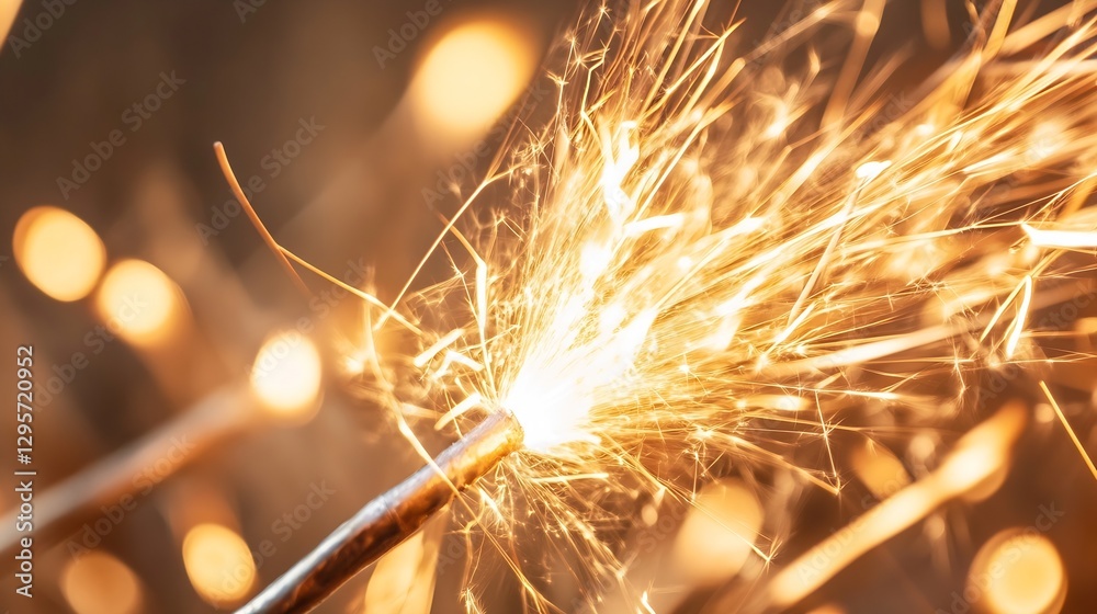 Poster close up of a sparkler igniting in a burst of sparks illuminating a festive celebration night : gene