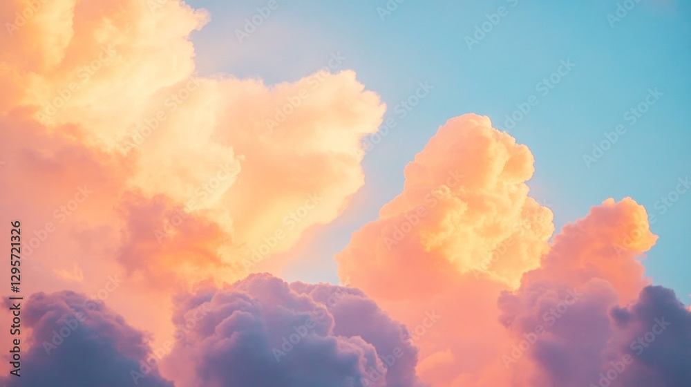 Poster beneath a soft canvas of pastel hues, billowing clouds dance gently in the twilight sky. the fading 