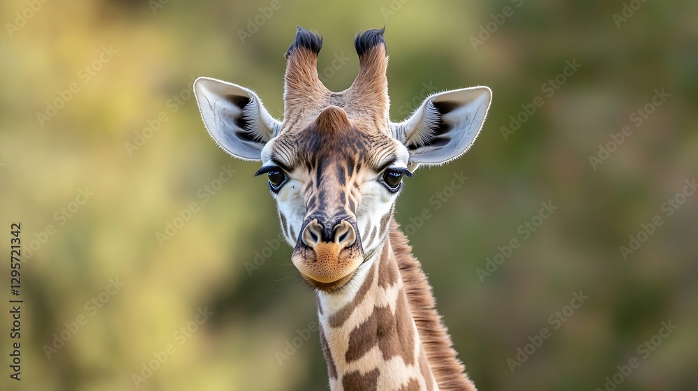 Poster majestic giraffe portrait capturing the intricate details of its gentle expression in nature : gener