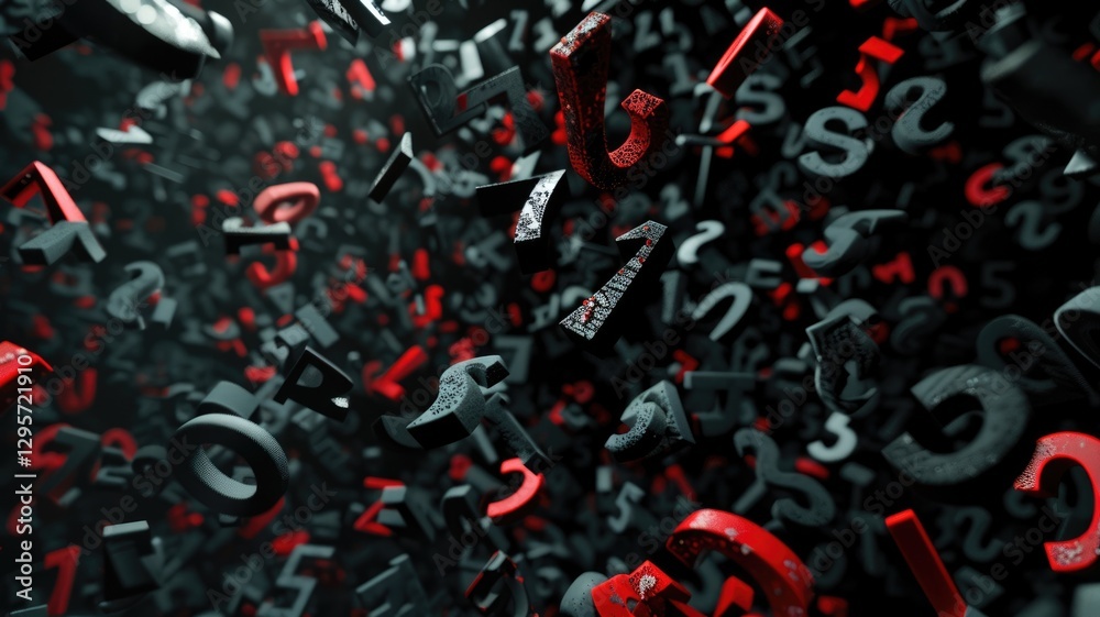 Poster floating black and red 3d numbers on a dark background. abstract 3d rendering art of number floating