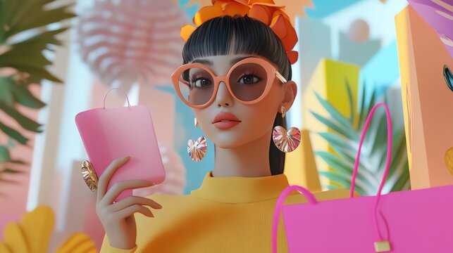 Social commerce marketplace, influencer-driven sales, engaging live shopping events, 3D illustration