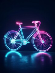 Fototapeta premium Neon Bicycle: A vibrant neon-lit bicycle radiates a cool, modern energy, perfect for illustrating technology, transport and dynamic motion.