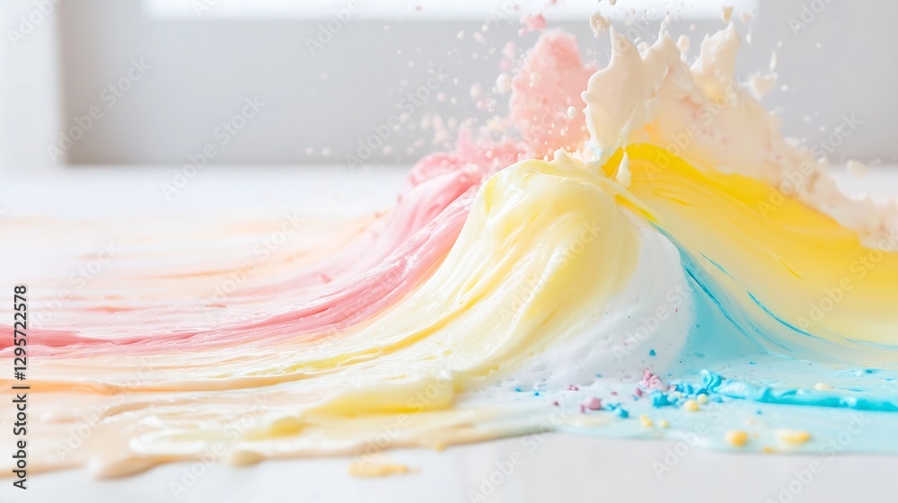 Leinwandbilder Colorful splashes of paint creating an artistic abstract liquid composition on a clean surface : Generative AI