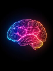 Obraz premium Brain Illuminated: A radiant and detailed visualization of the human brain, glowing with vibrant colors against a dark background.
