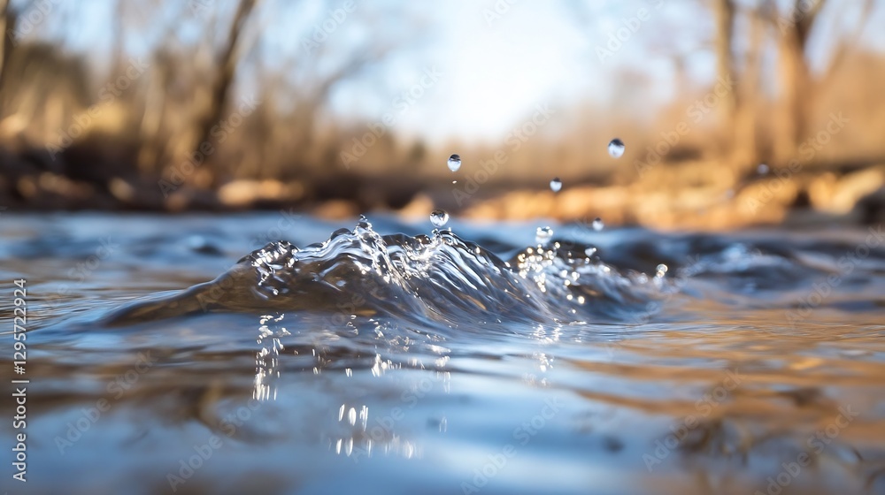 Poster CloseUp of Water Droplets Creating Ripples on Surface of Calm Stream : Generative AI
