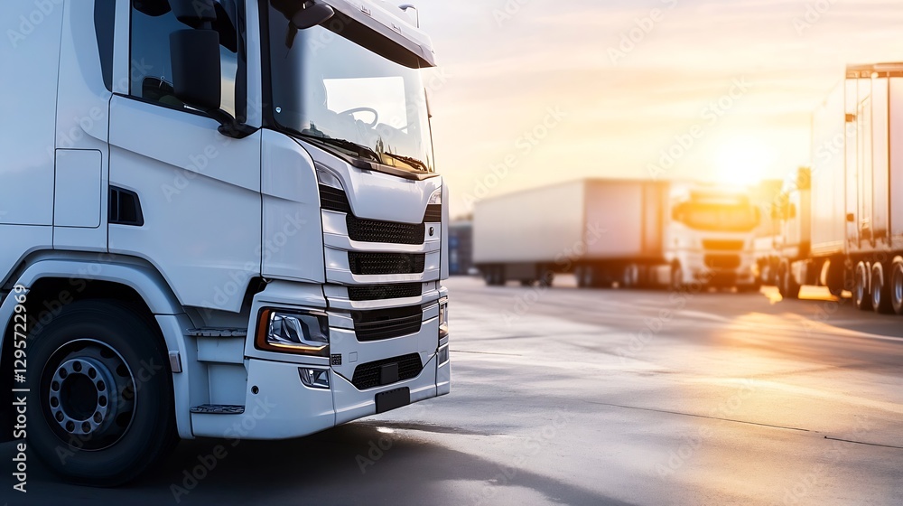 Poster close up of a powerful truck parked at a loading bay during golden hour : generative ai