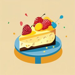 cheesecake on plain yellow background childish style illustration