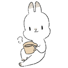 コーヒーを飲むうさぎのキャラクターの手書きイラスト